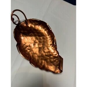 Vtg Gregorian Copper Serving TrayLeaf Plate Art Hand Hammered Made In USA